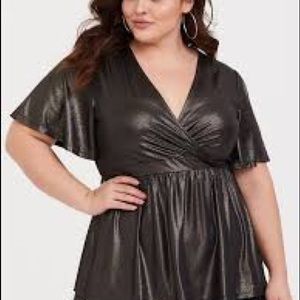 Torrid Black Metallic Flutter Surplice Babydoll